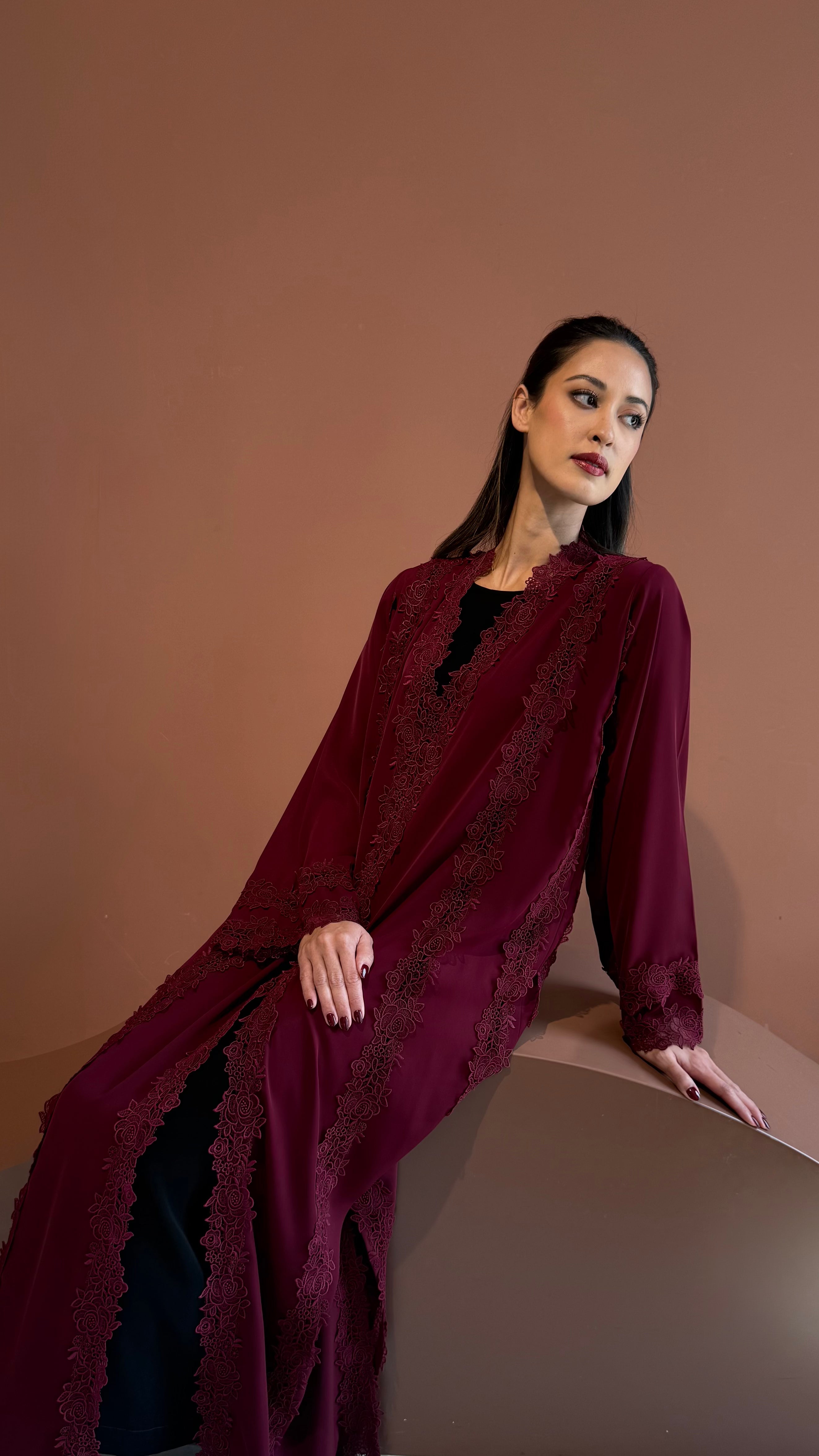 Deep Burgundy Elegance abaya