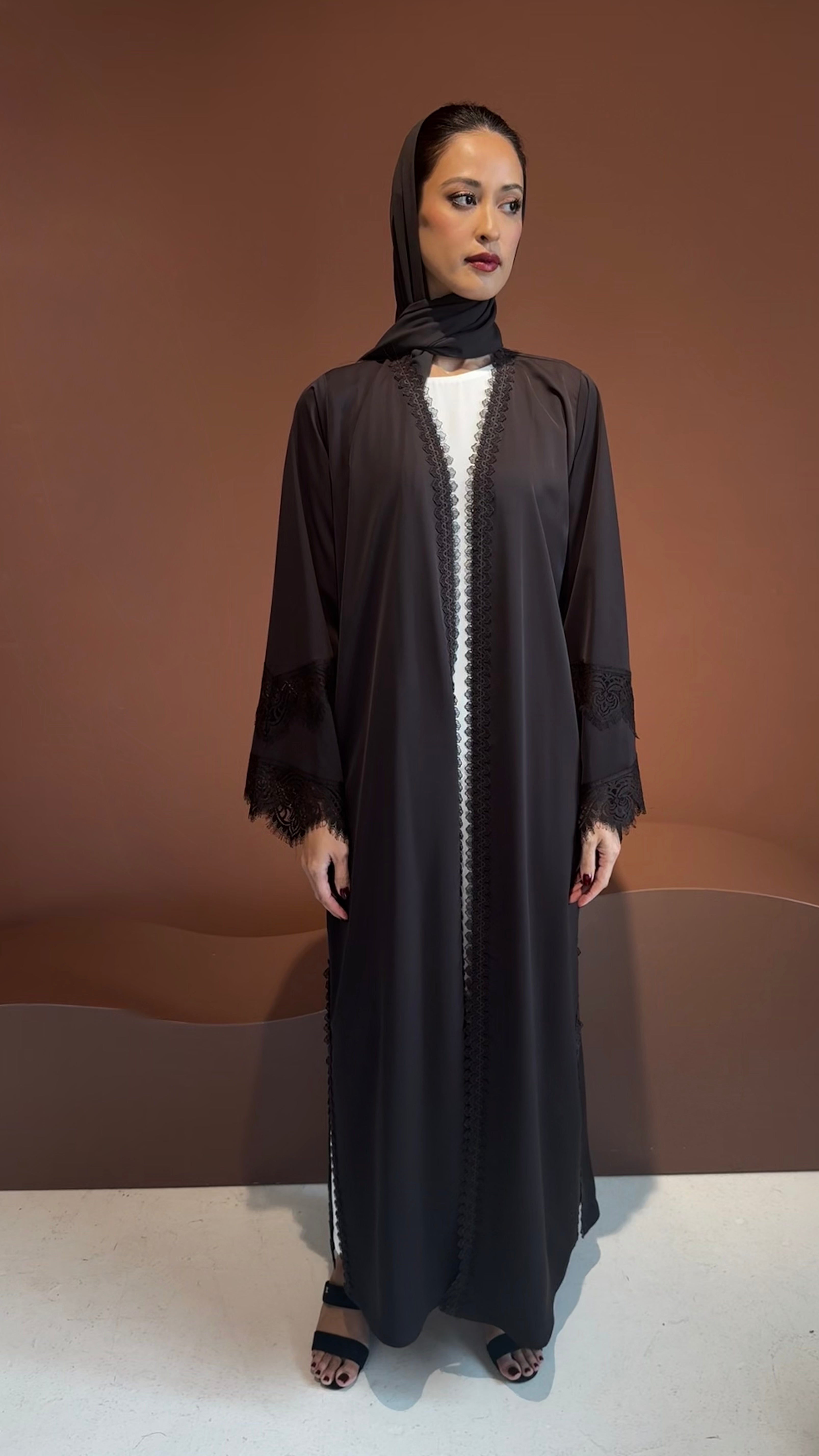 Espresso brown lace abaya