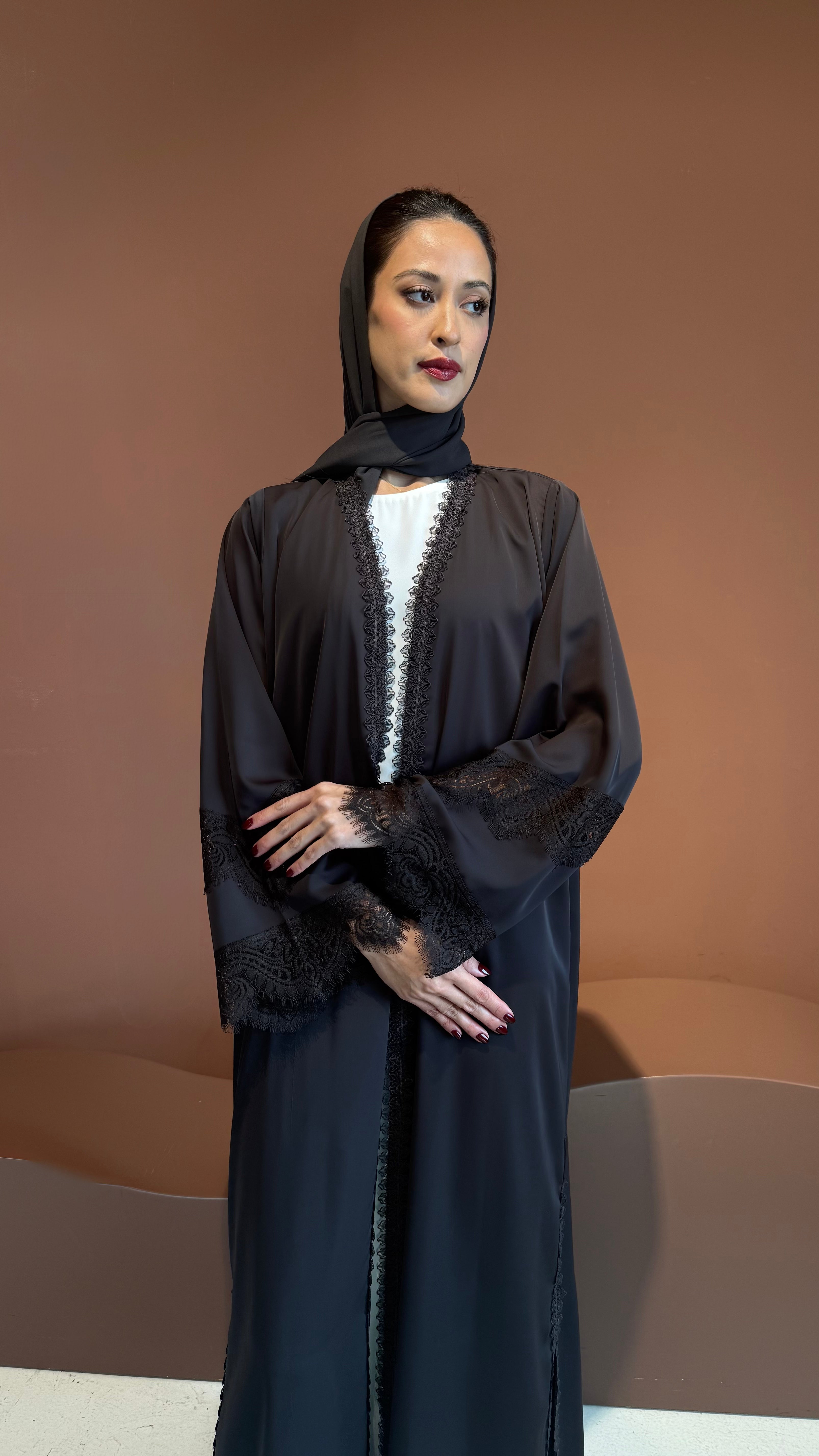 Espresso brown lace abaya