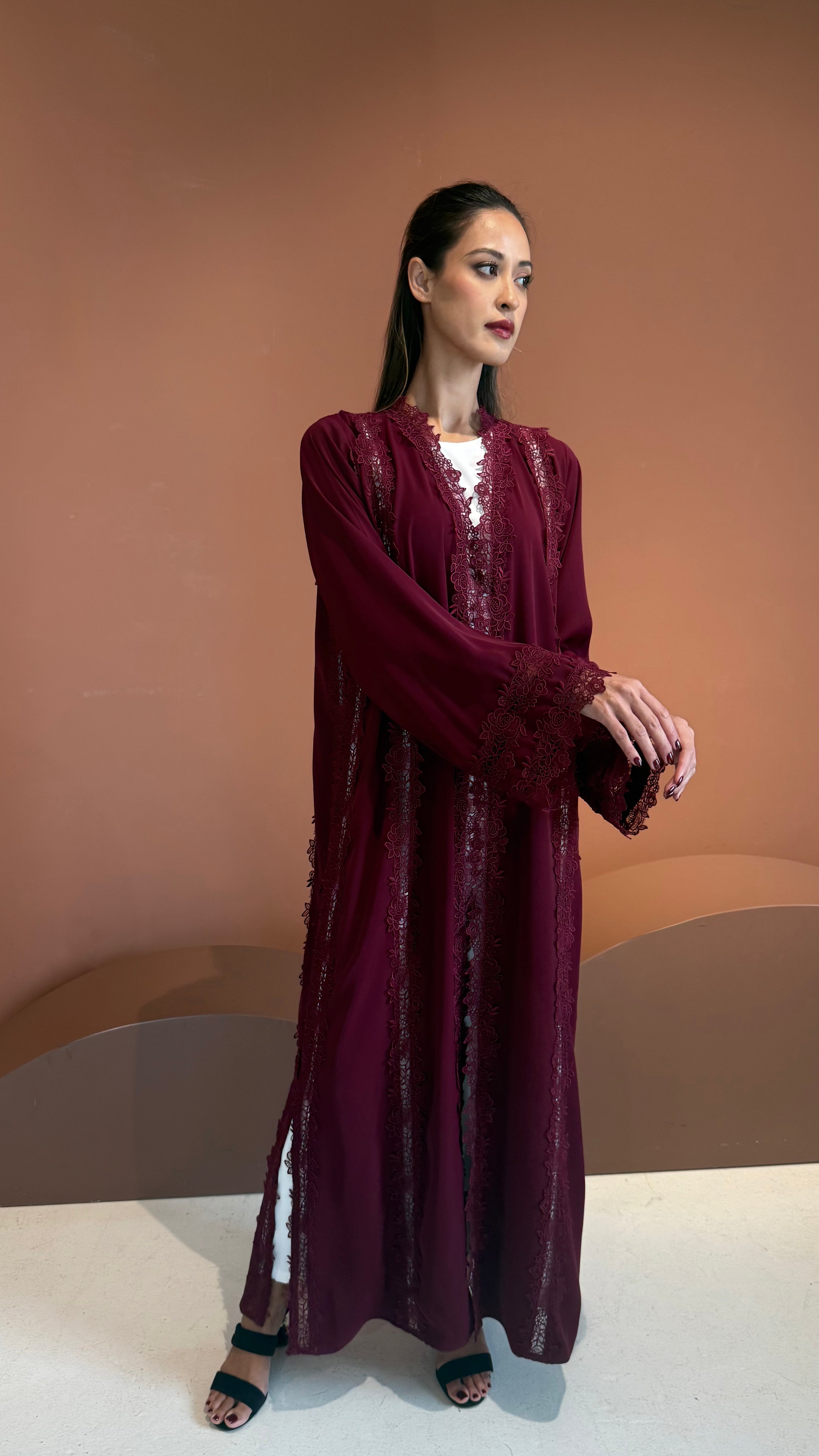 Deep Burgundy Elegance abaya