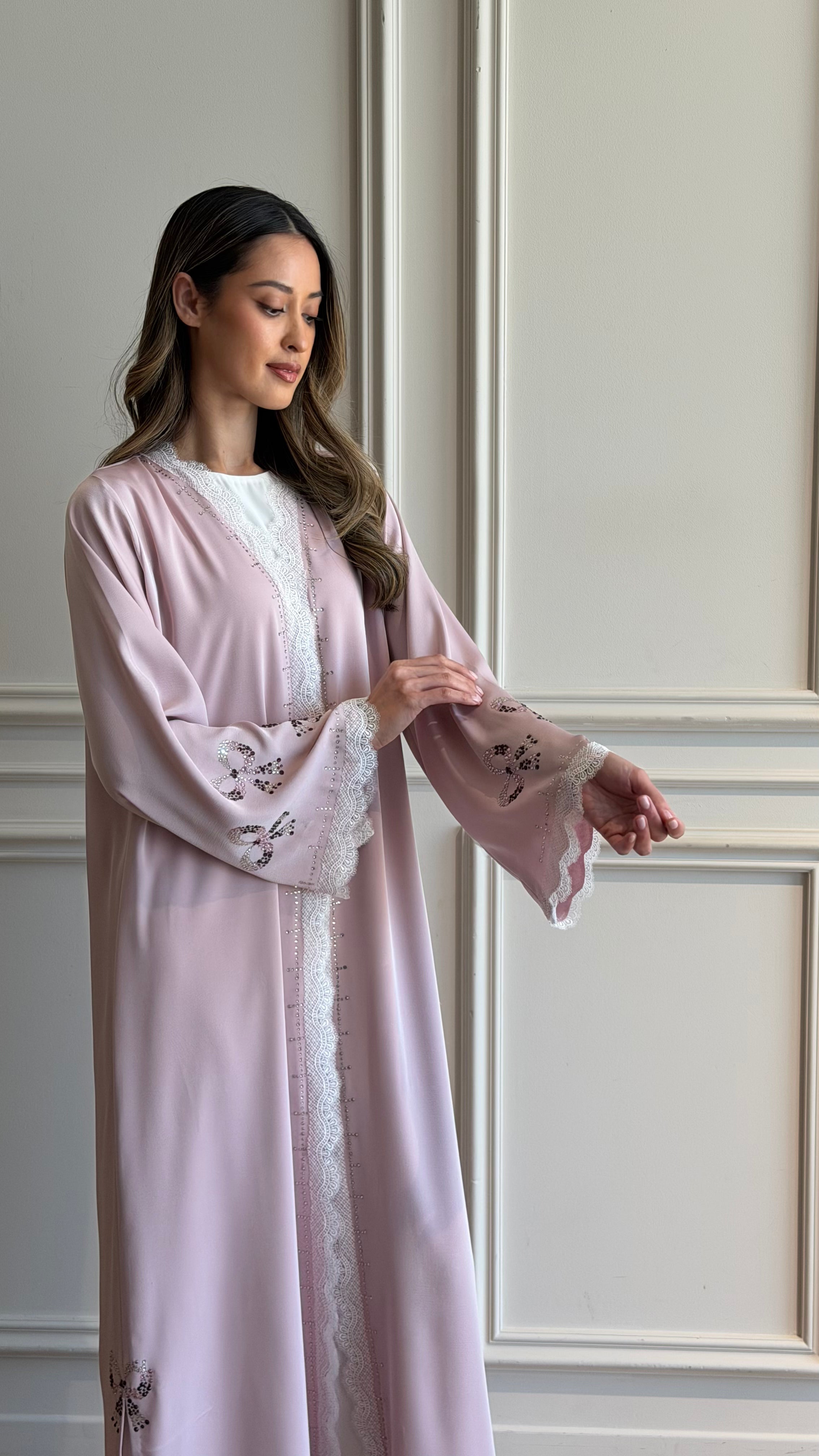 Blush Pink Bow Abaya