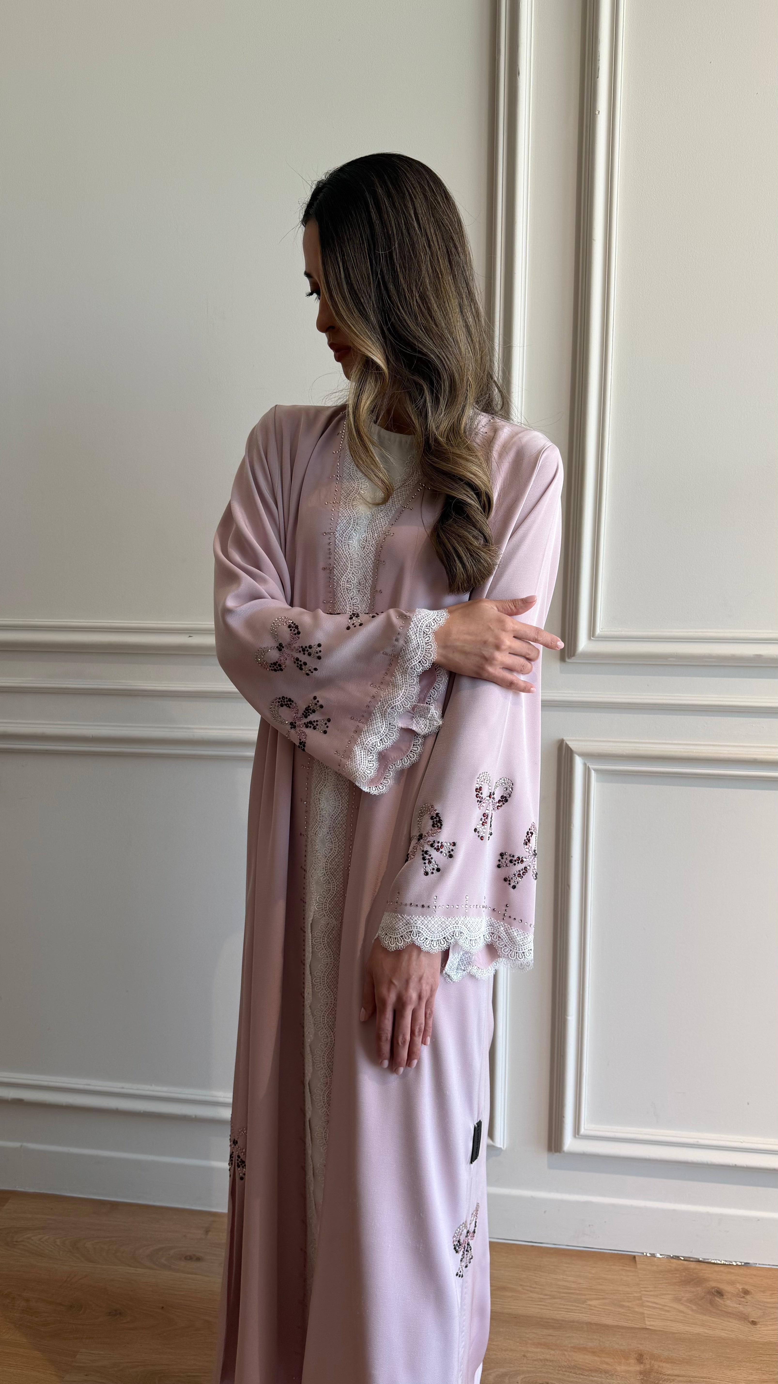 Blush Pink Bow Abaya