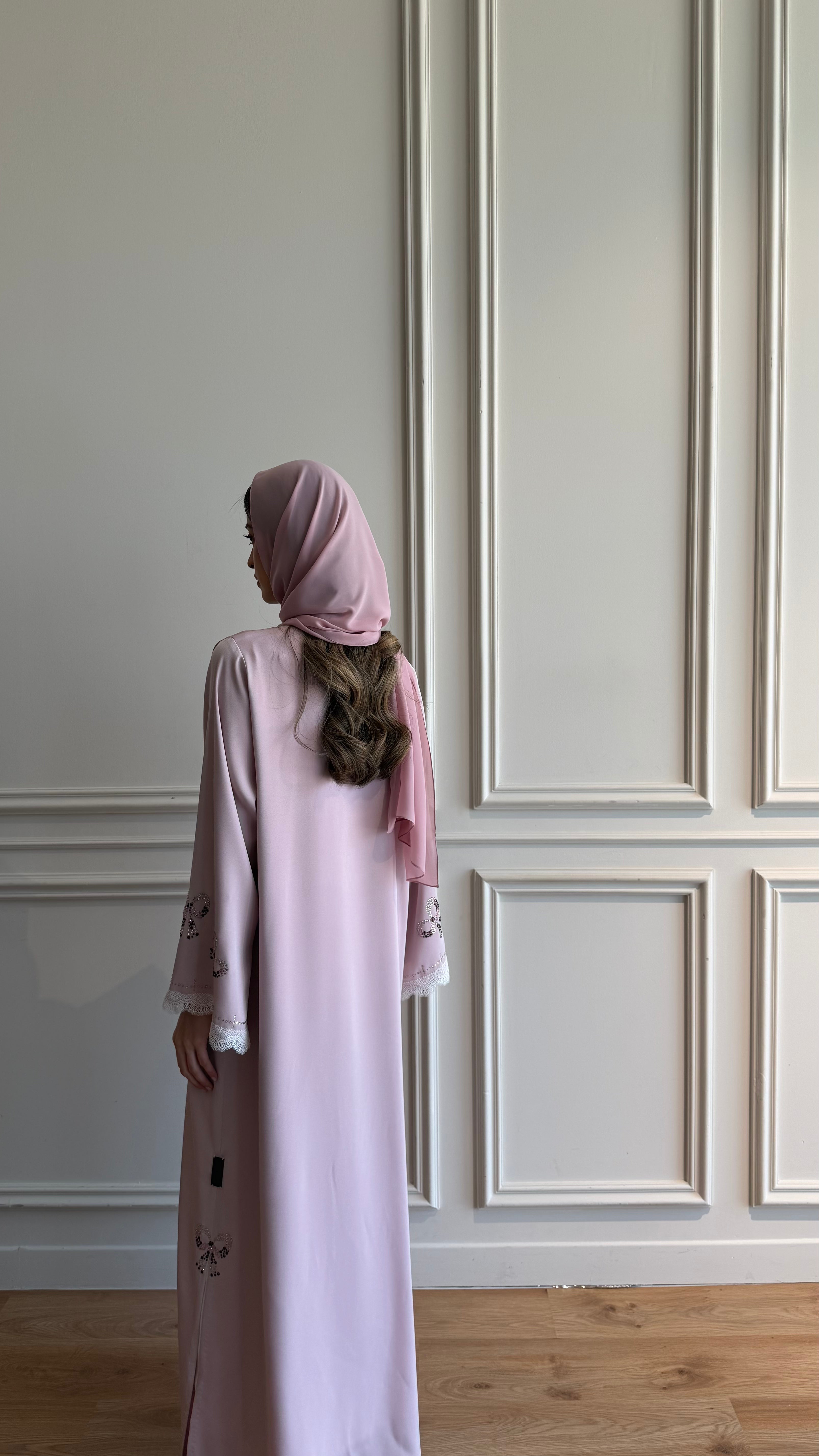 Blush Pink Bow Abaya