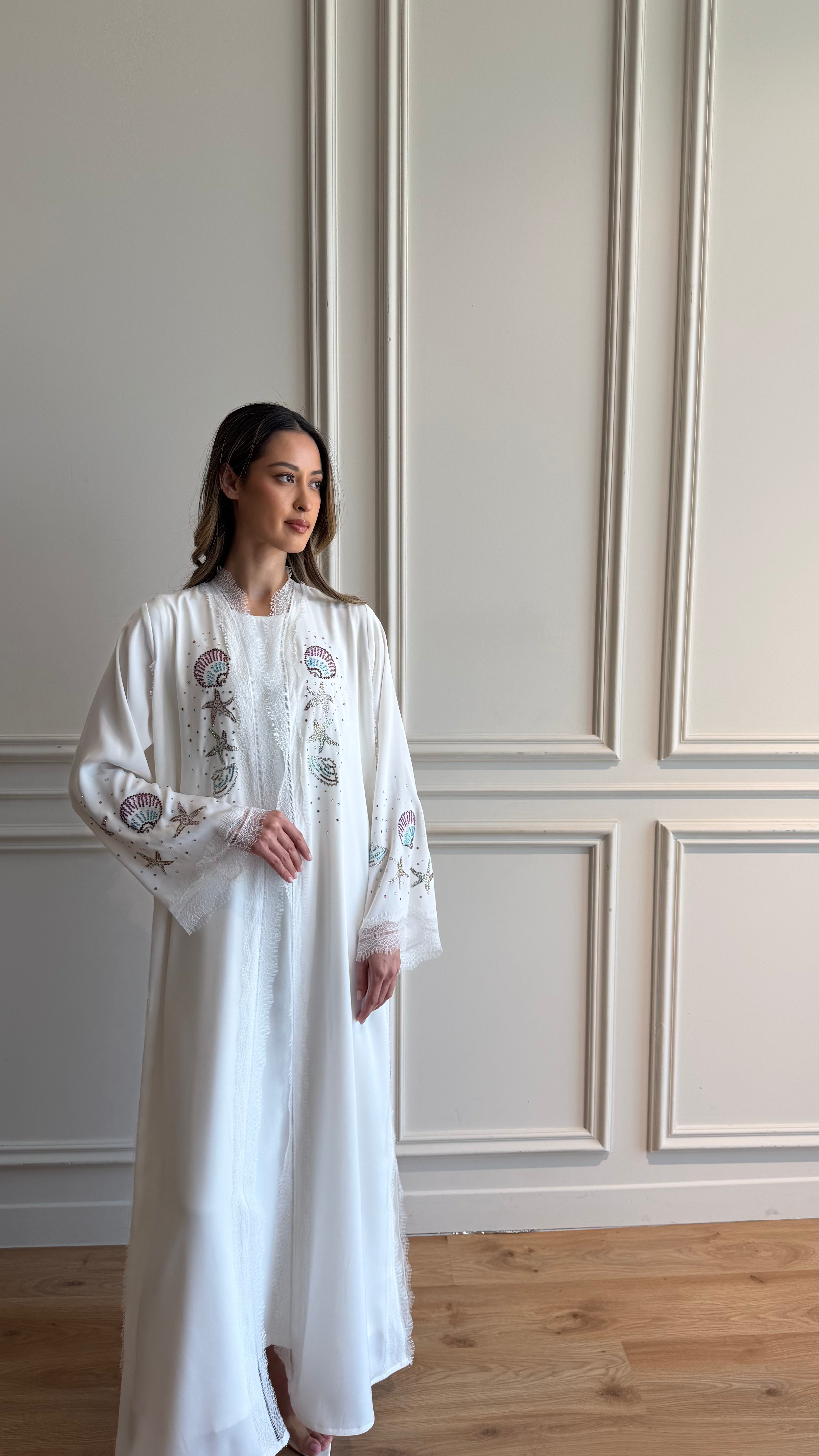 White Seashell Abaya