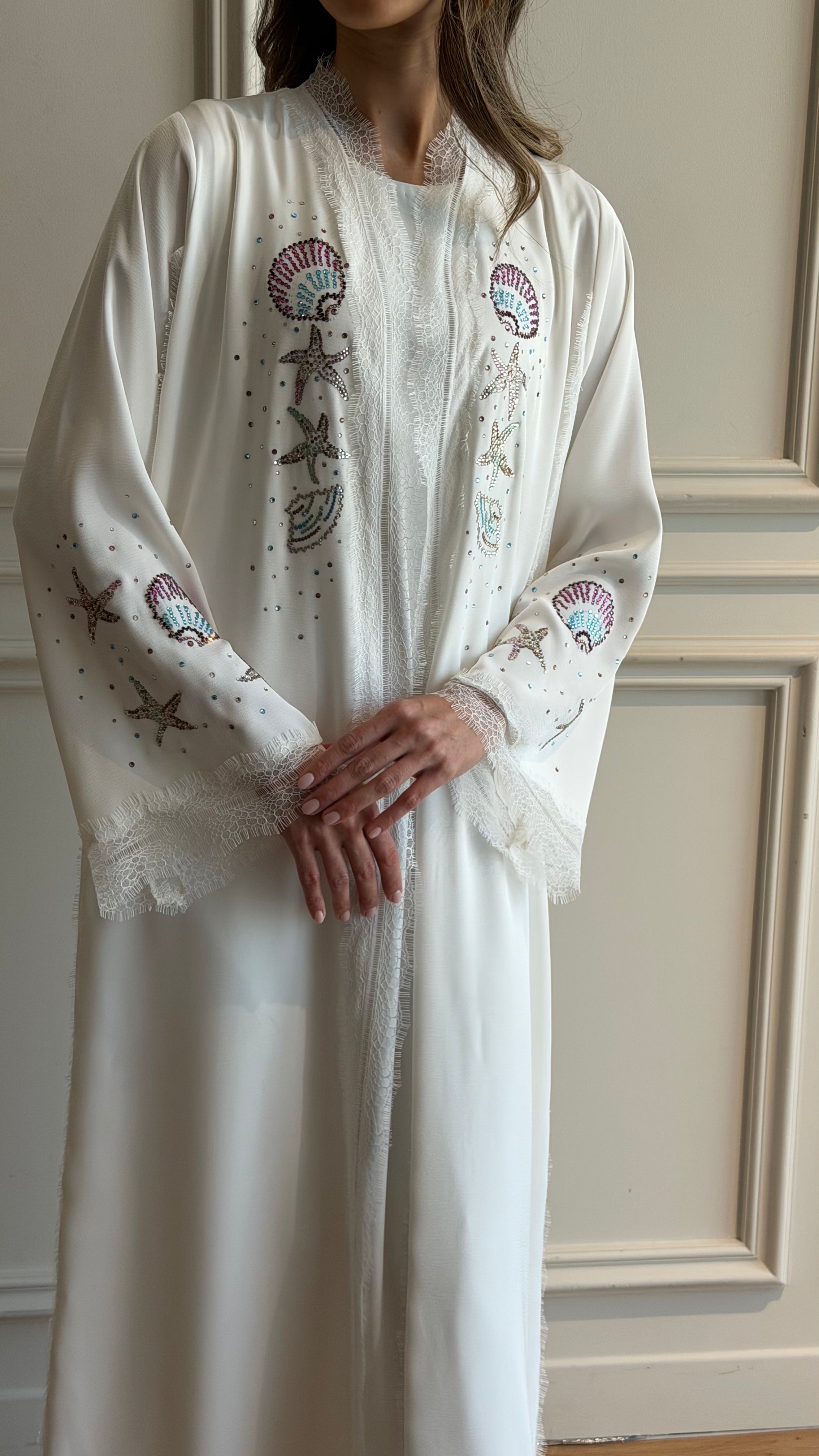 White Seashell Abaya