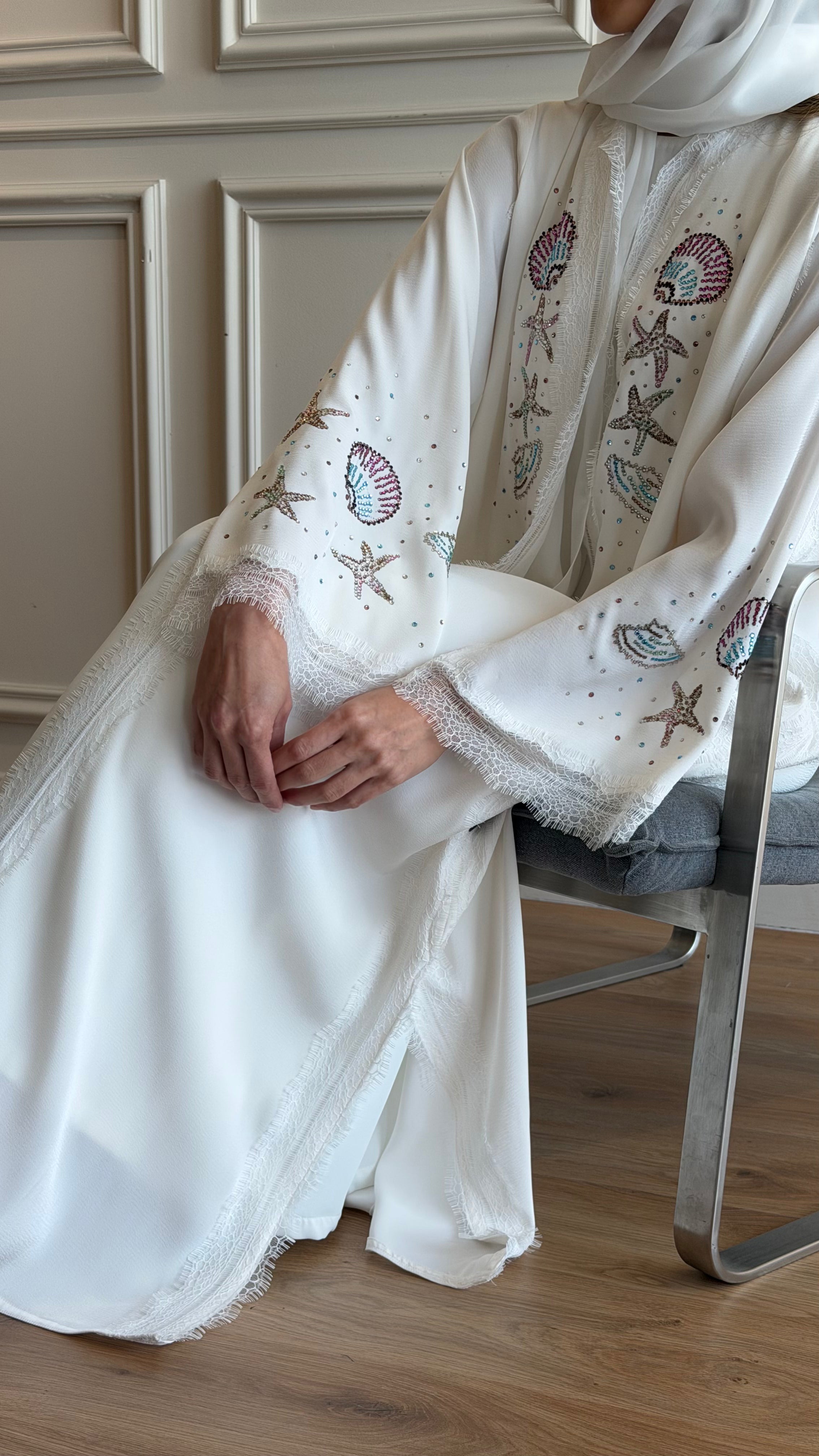 White Seashell Abaya