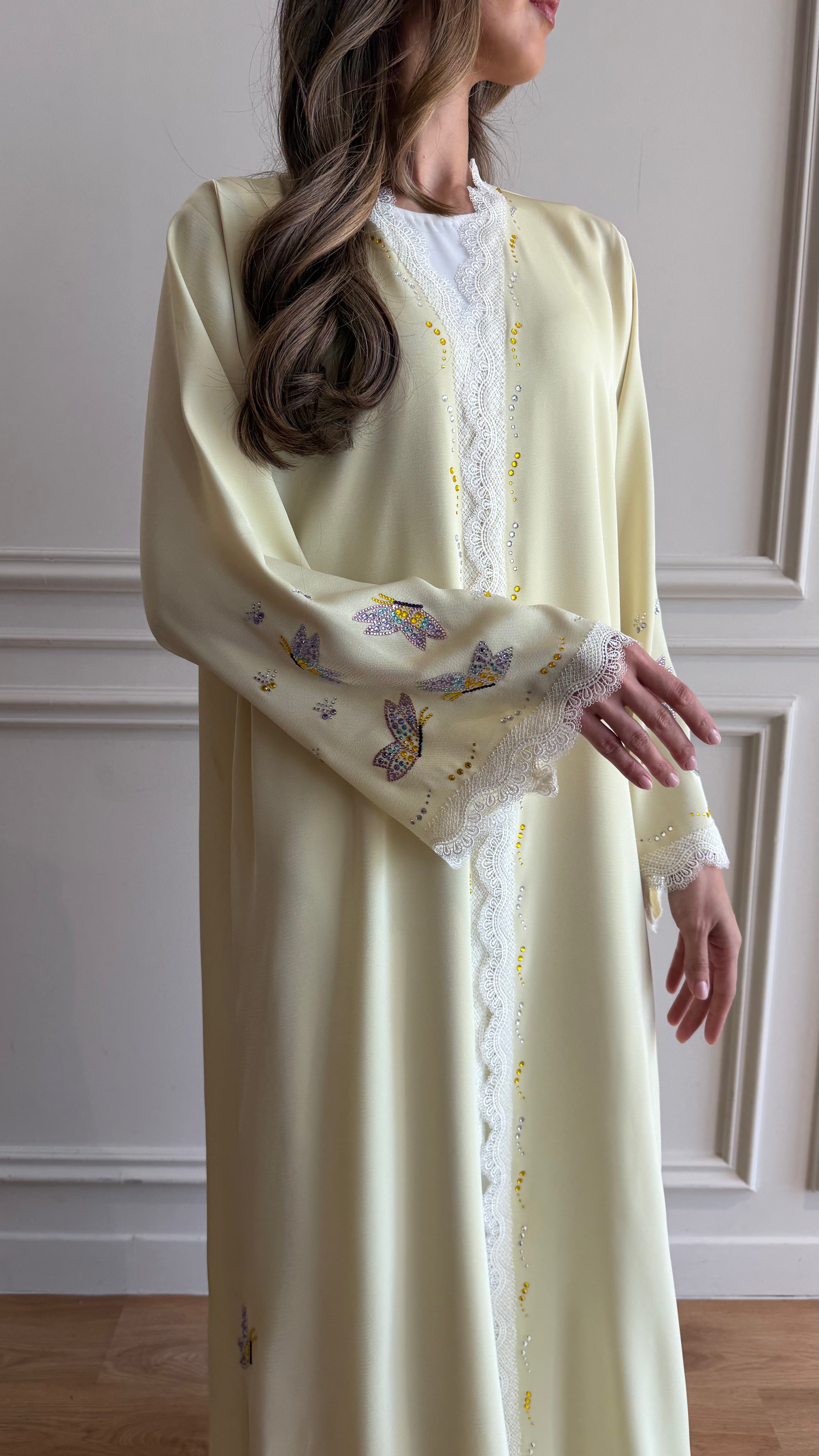 Butter yellow butterfly abaya