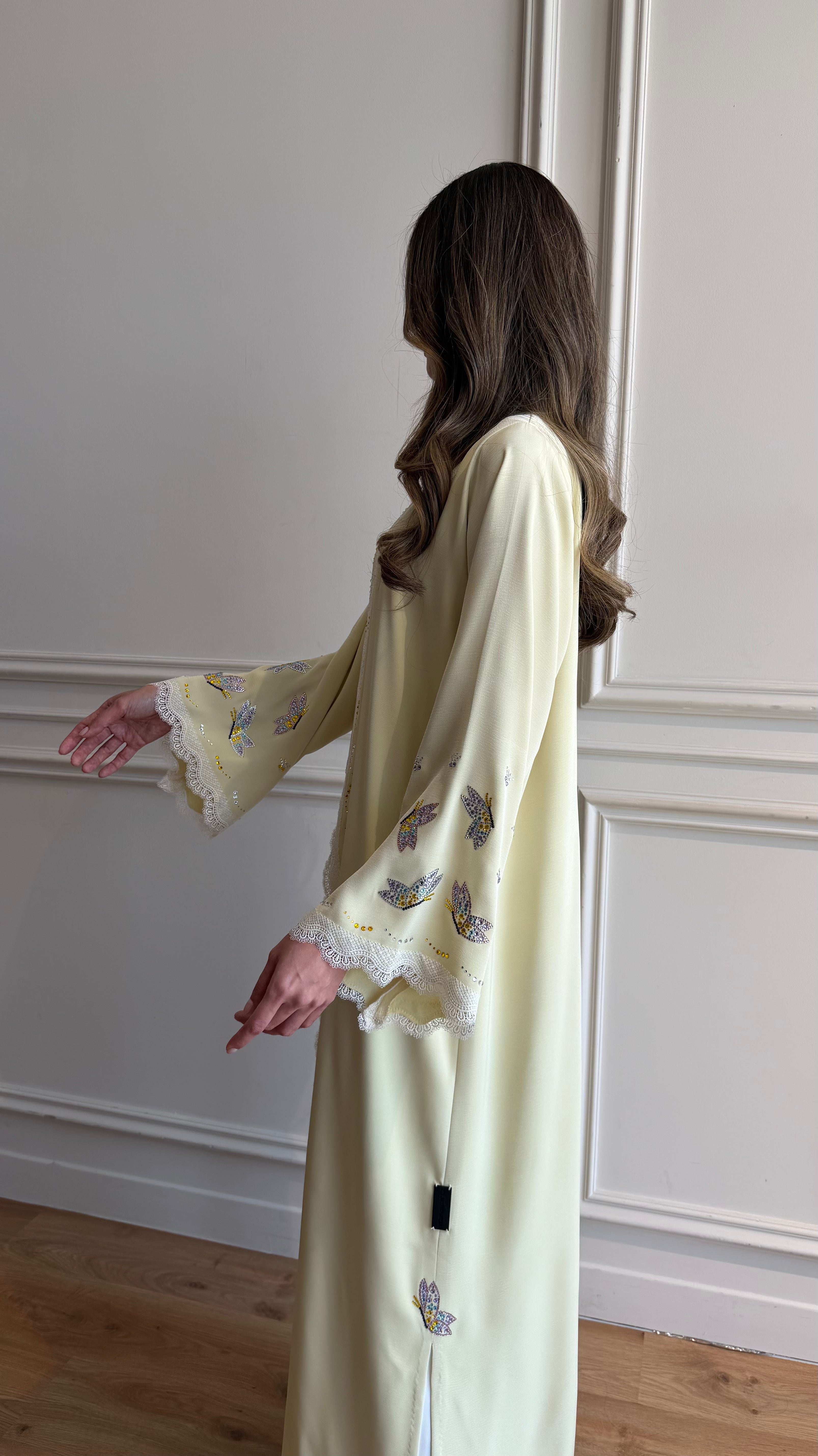 Butter yellow butterfly abaya