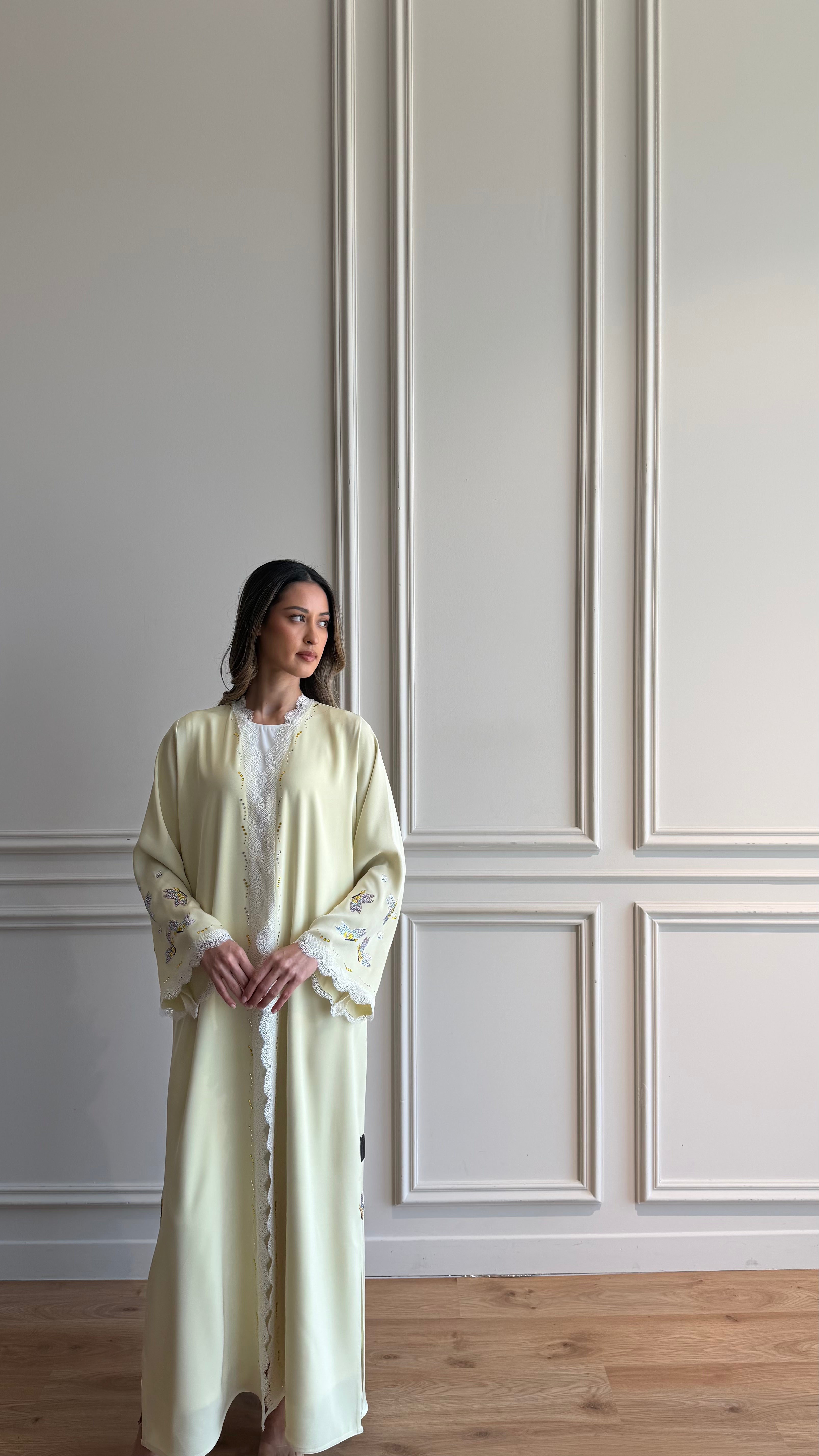 Butter yellow butterfly abaya