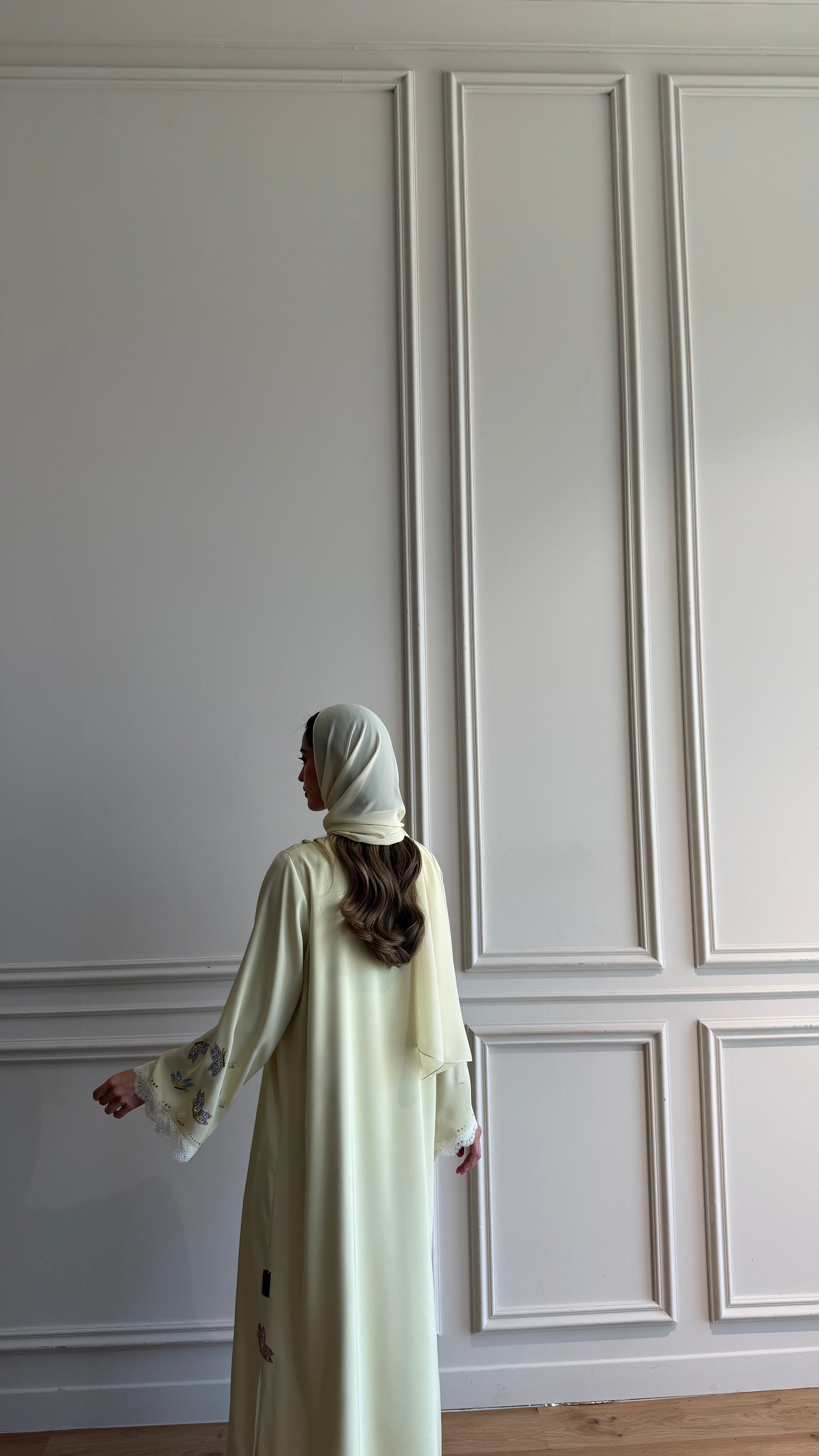 Butter yellow butterfly abaya