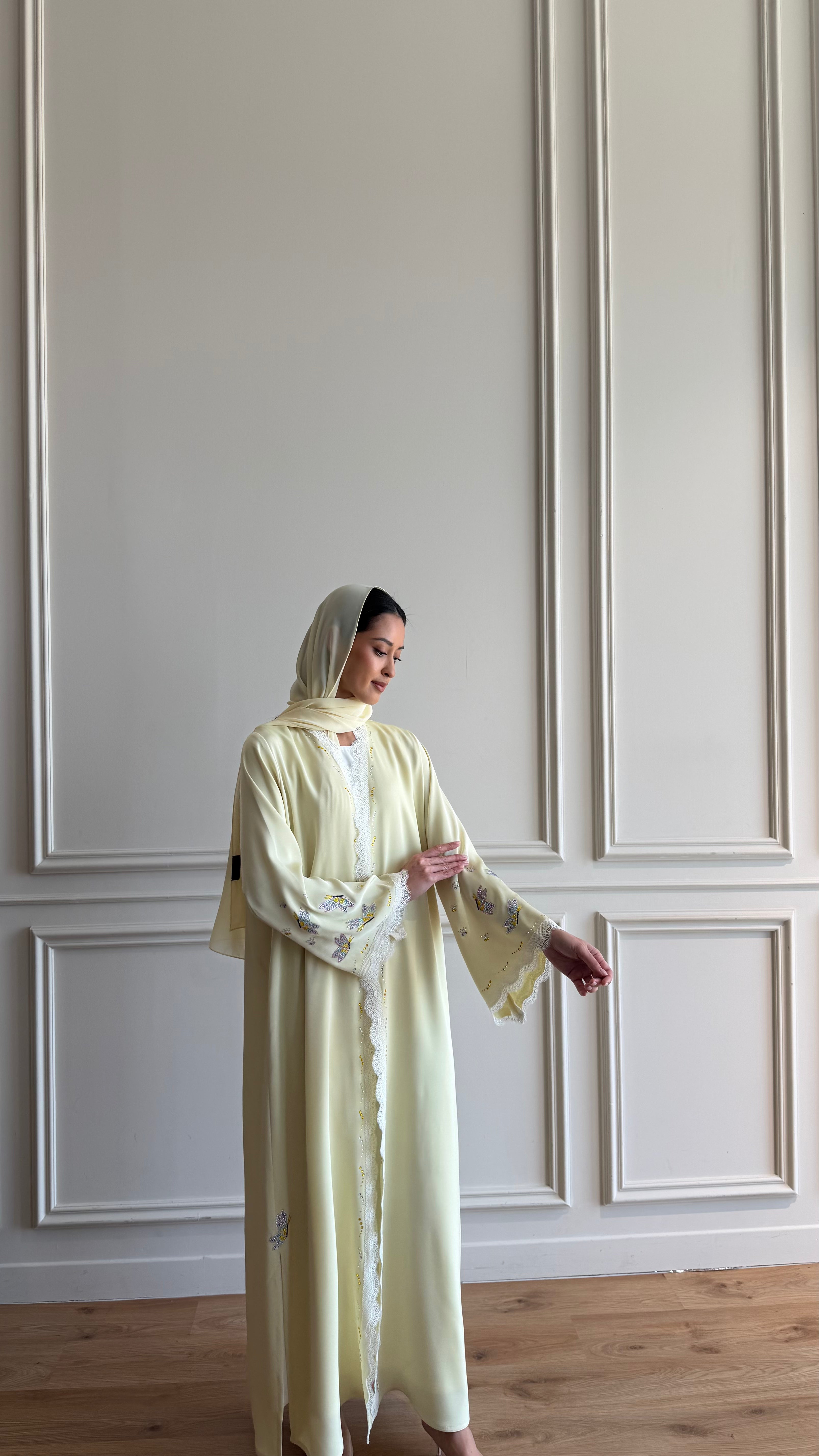 Butter yellow butterfly abaya